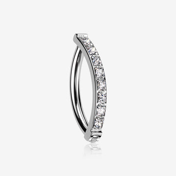 Implant Grade Titanium Square Gem Lined Minimalist Curved Bar Belly Clicker-Clear Gem
